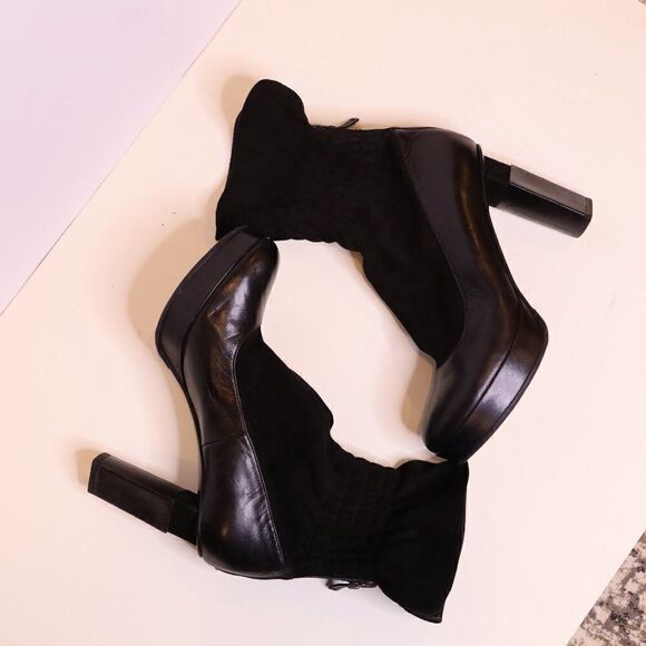 Fendi Suede/Leather Smocked Triangle Heel Boots - Picture 3 of 8